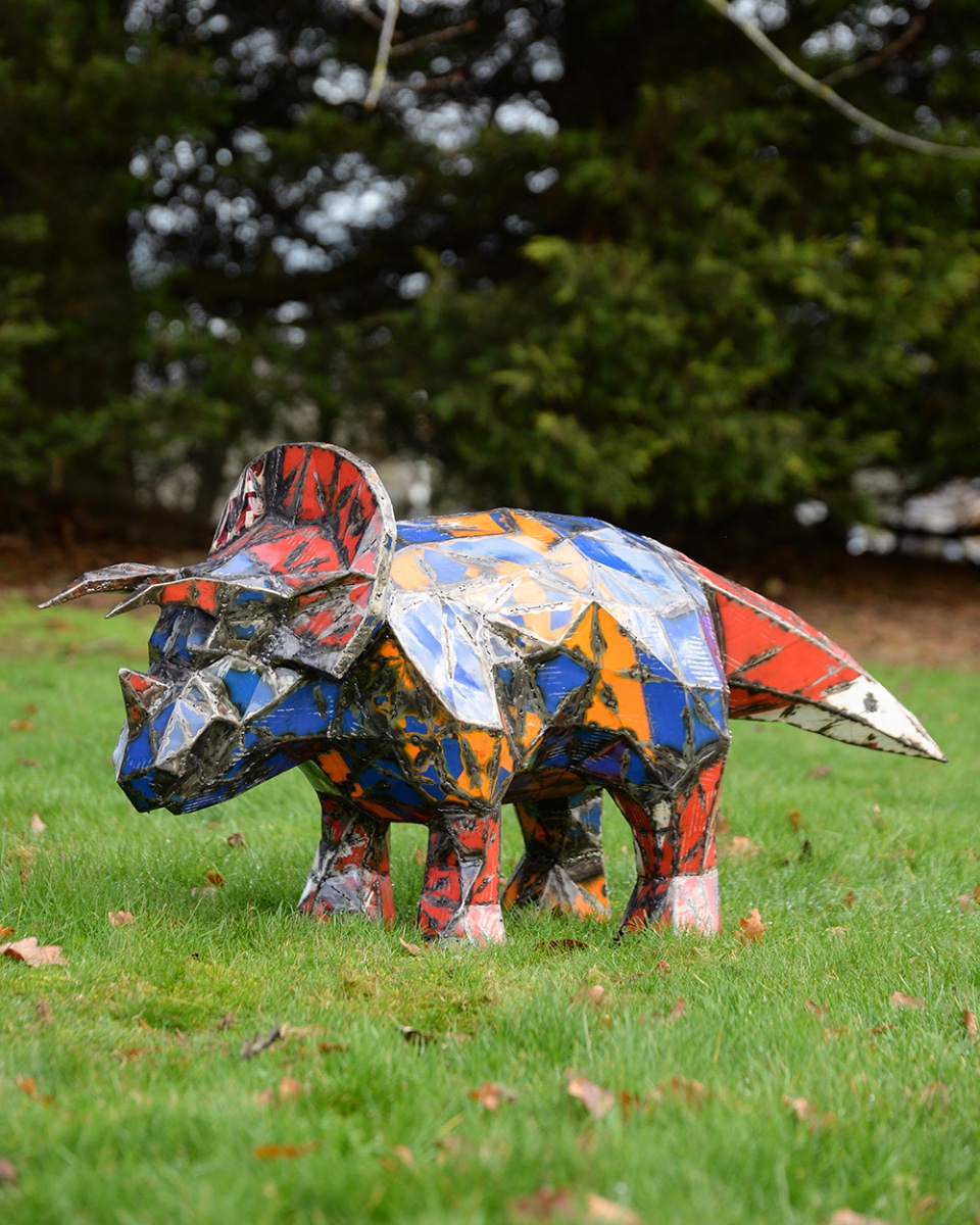 'Trident' The Triceratops Recycled Oil Drum Sculpture