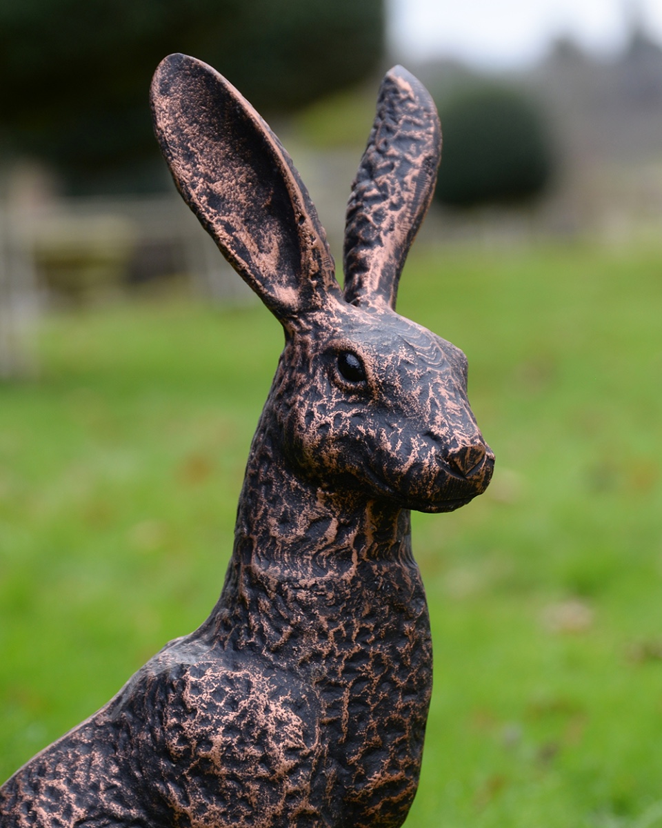 'Huxley & Dexter' The Pair Of Hares Garden Sculpture - Copper Clae Up
