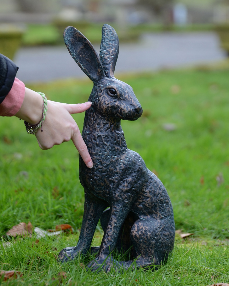 'Huxley & Dexter' The Pair Of Hares Garden Sculpture - Verdigris Scale