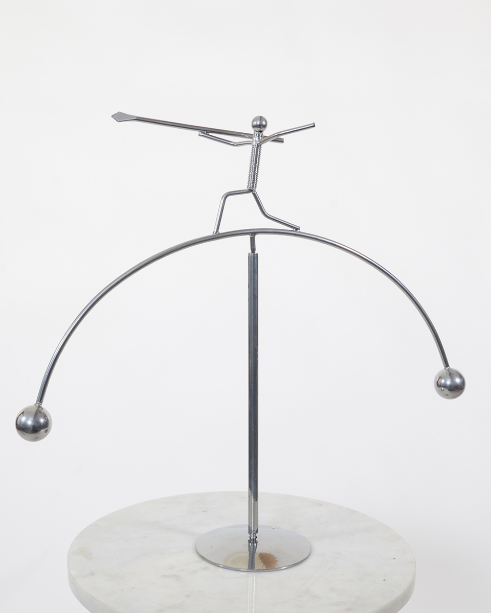 'Javelin' Scrap Metal Kinetic Balance Sculpture - Chrome