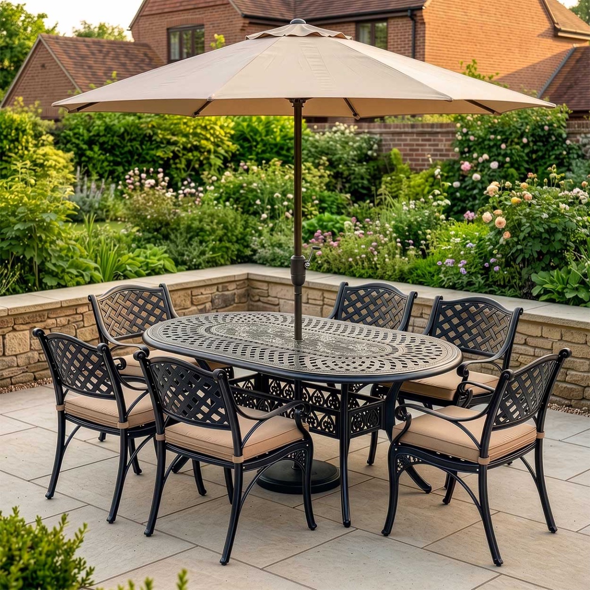 'Blakesley' Midnight Black Six Seater Garden Dining Set
