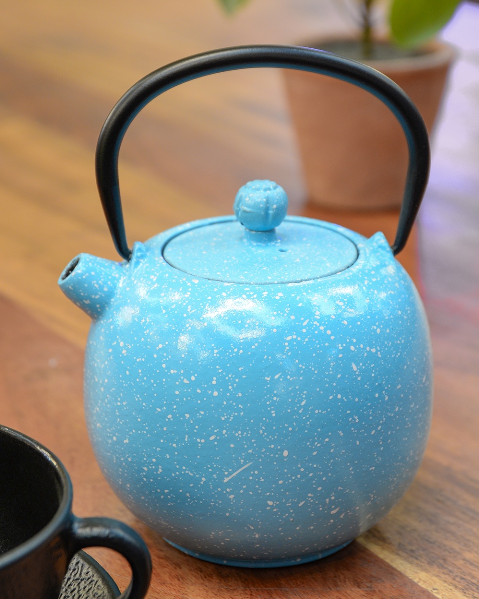 Cast Iron 'Sora' Japanese Speckled Blue Teapot