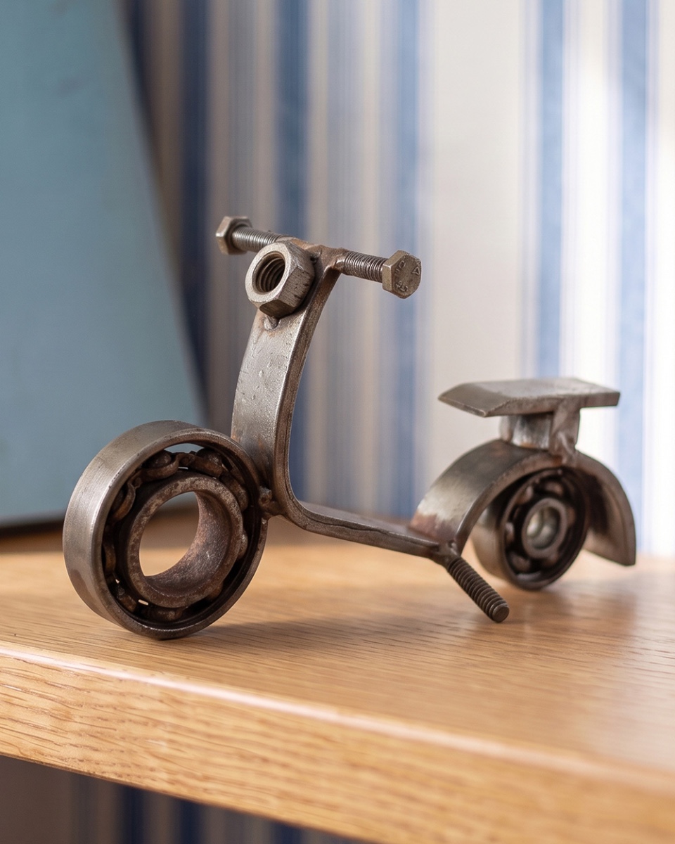 'Bearing Burner' Scooter Handmade Metal Art Sculpture - 18cm