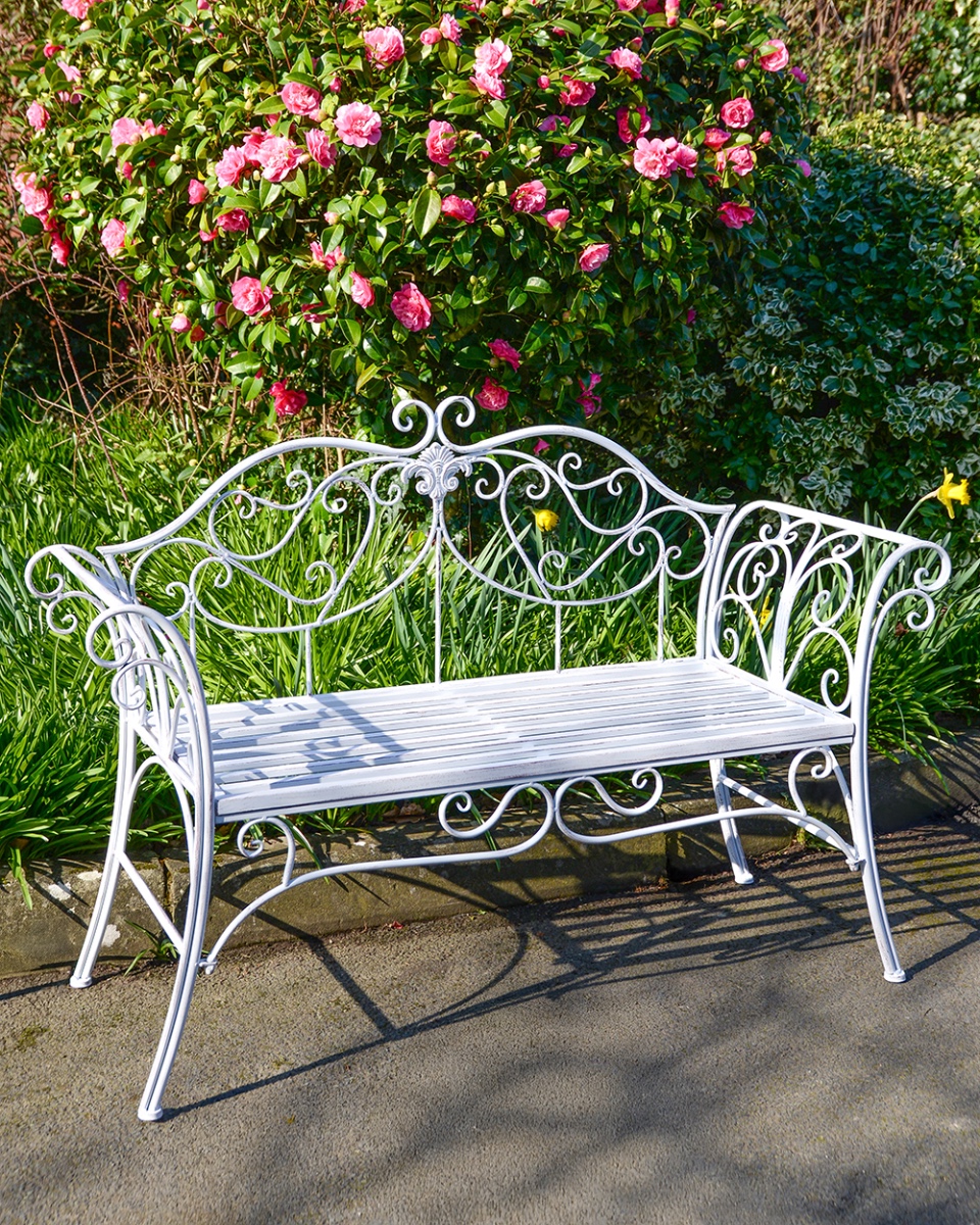 'Filigrana' Ornate Antique White Garden Bench