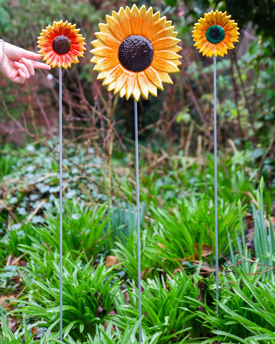 Large Ornate Aluminium Sunflower Garden Art With Small In The Background