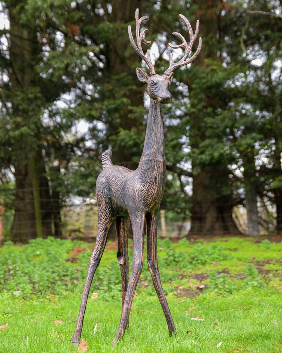 'Cypress' The Bronze & Copper Stag Garden Sculpture - Head Up