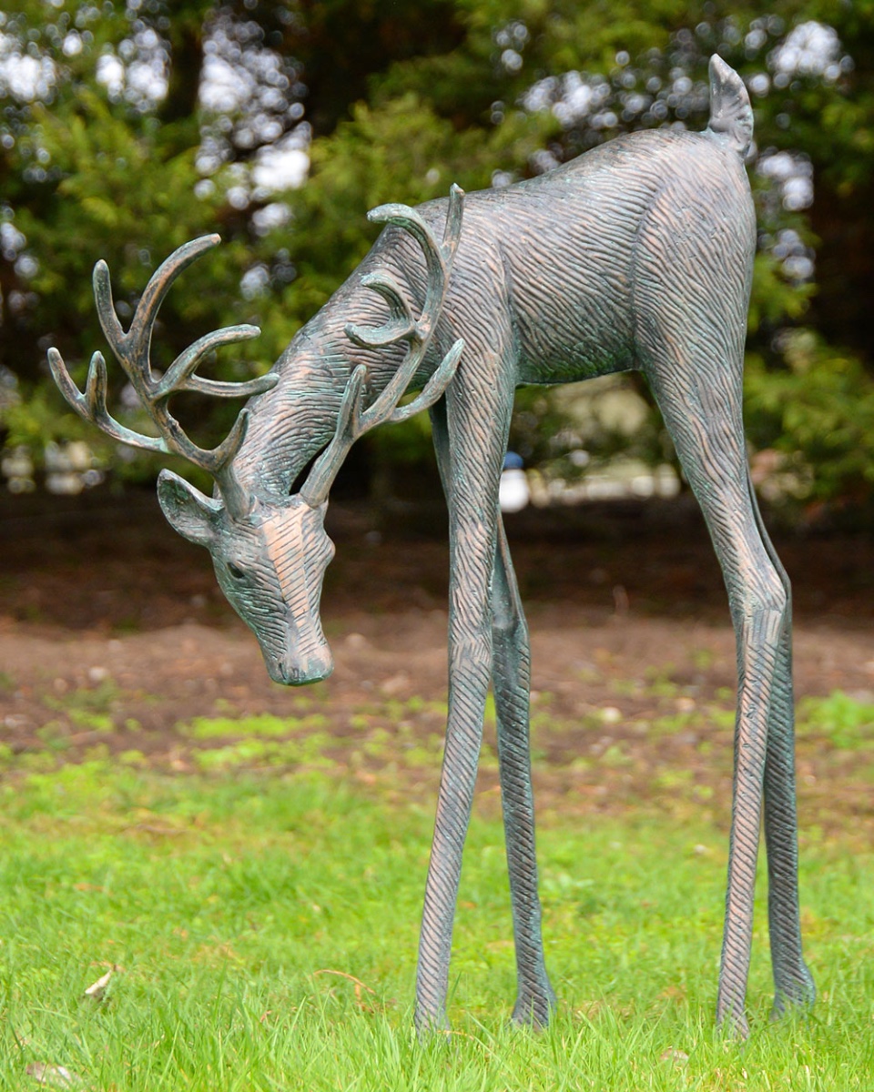 'Cypress' The Verdigris Stag Garden Sculpture - Head Down