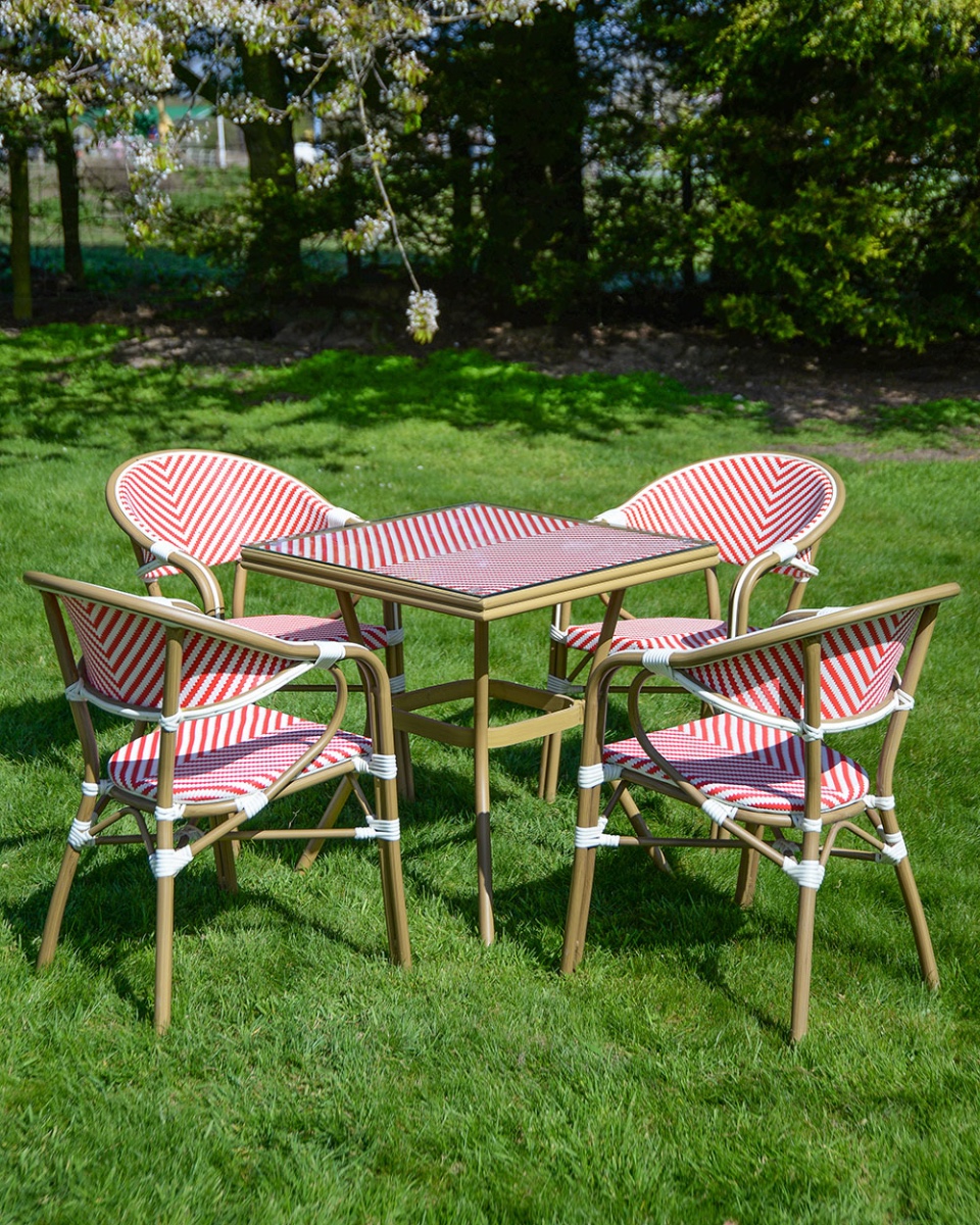 'Quadrille' Red & White Rattan Four Seater Garden Dining Set