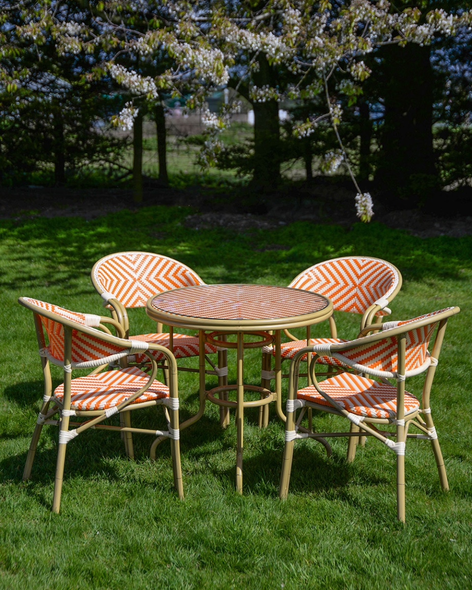 'Seville' Orange & White Rattan Four Seater Garden Dining Set