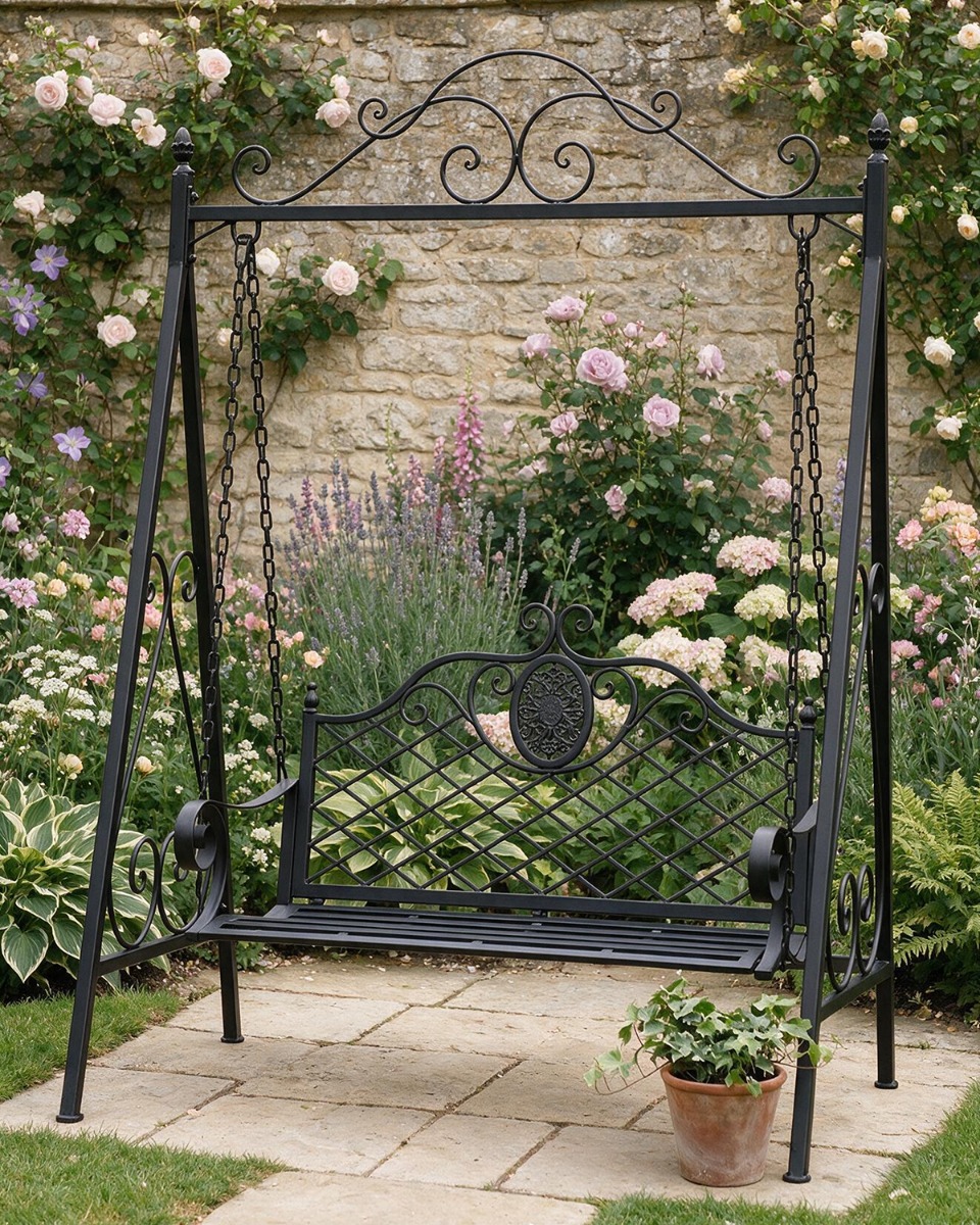 Wrought Iron 'Locksley' Garden Swing…