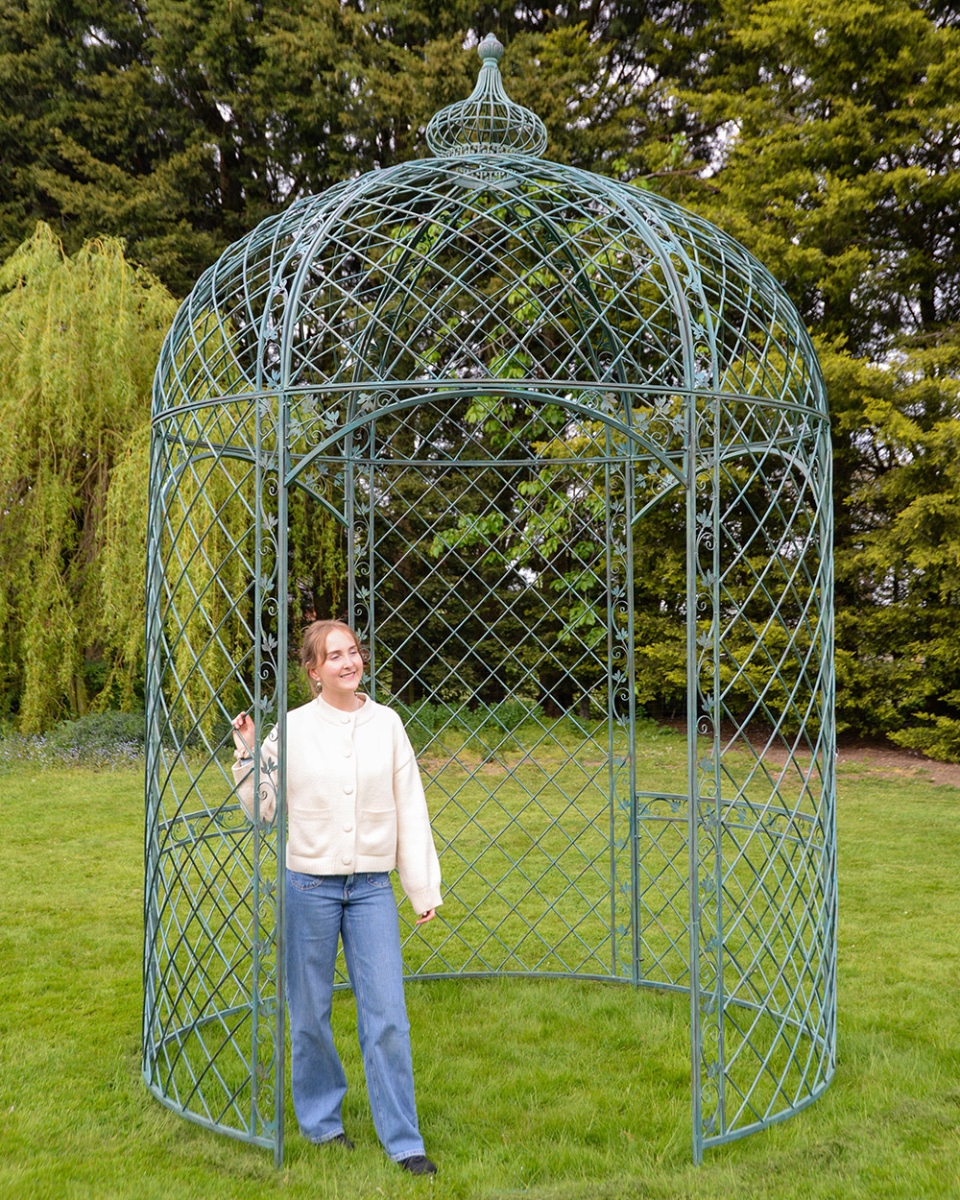 Scale Of The Pale Green Ornate Netherfield Aged Wrought Iron Garden Gazebo