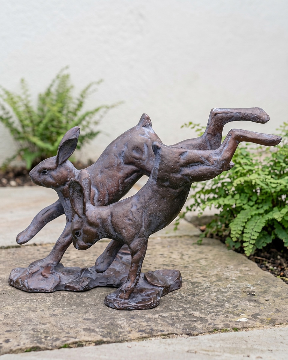 Cast Aluminium 'Bounding Hares' Gard…