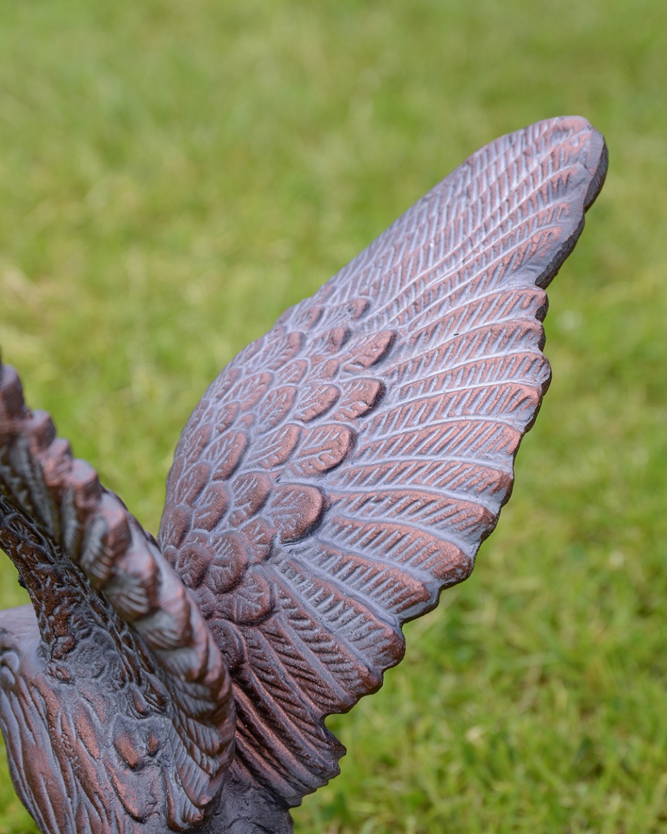 Close-Up of the Wings from the Cast Aluminium Eagle On A Rock Garden Sculpture