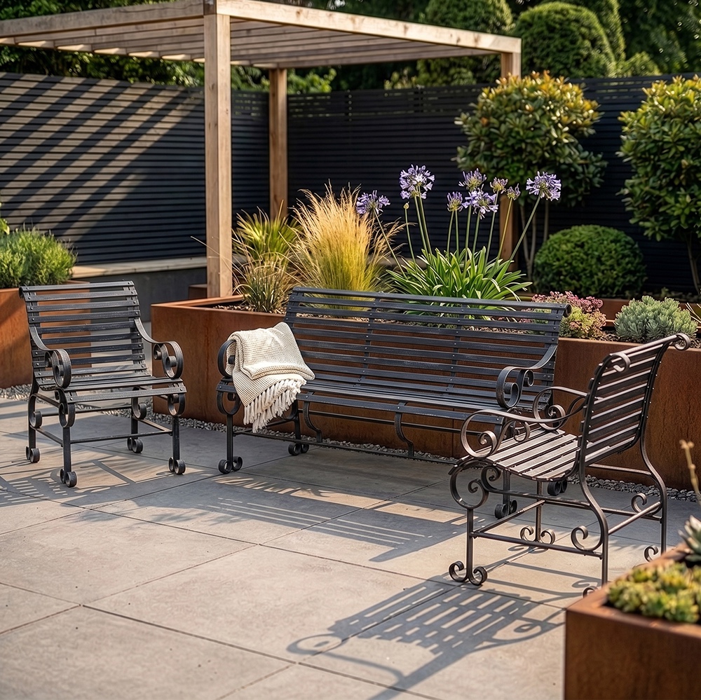'Chatham' Metal Garden Lounge Set - Black