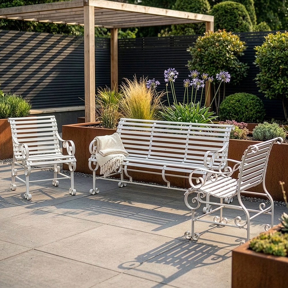 'Chatham' Metal Garden Lounge Set - Cream