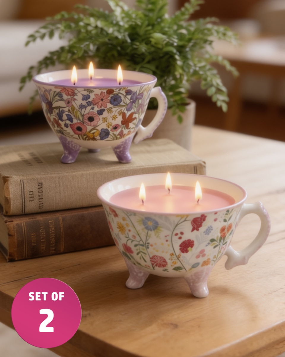 Set of 2 Ceramic Three Feet Teacup C…