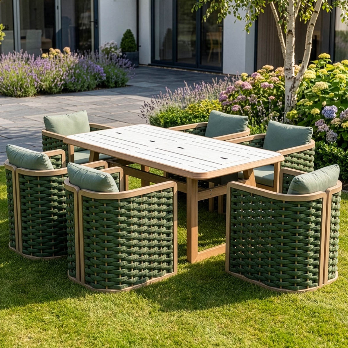 'Malachite Muse' Six Seat Garden Lounge Set & BBQ