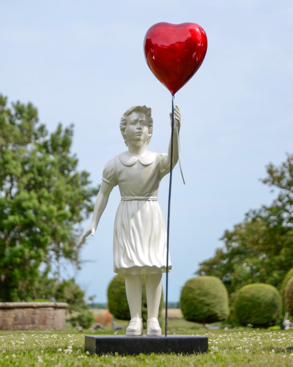 Girl with Red Heart Balloon Garden S…