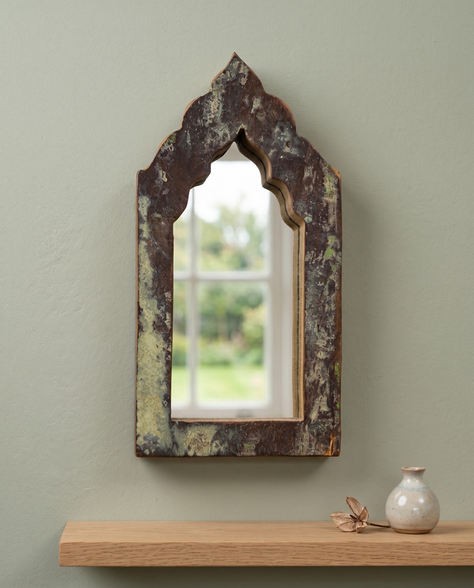 Recycled Wood 'Patinated Arch' Mirro…