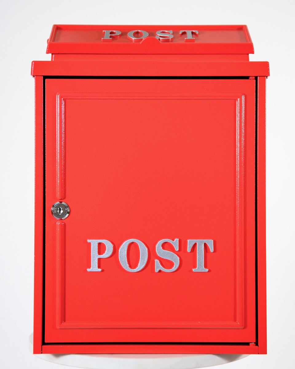 Traditional Red Wall Mounted Post Box With Silver Lettering
