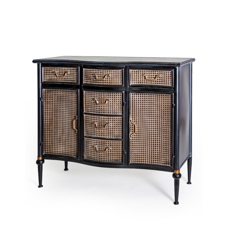 Vintage Black & Rattan Cane Sideboar…