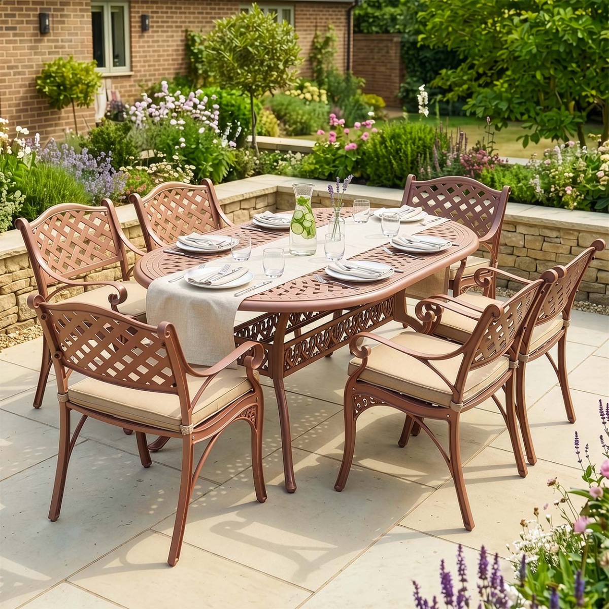 Digital Illustration Of The 'Blakesley' Dusty Pink Six Seater Garden Dining Set Dressed