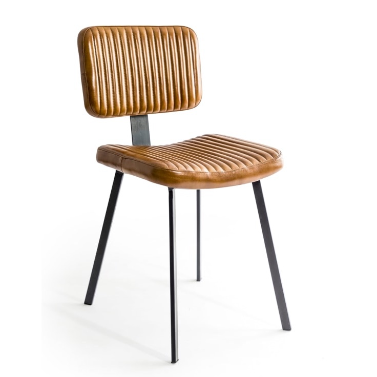 Fluted Leather & Steel Dining Chair