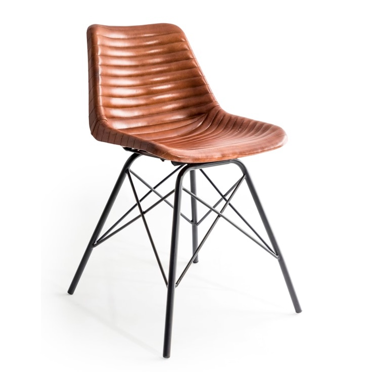Ribbed Leather & Iron Shell Dining Chair