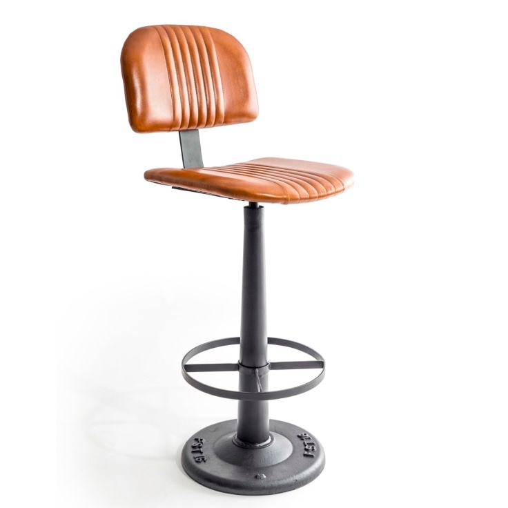 Traditional 'Blackwell' Iron & Leather Swivel Stool