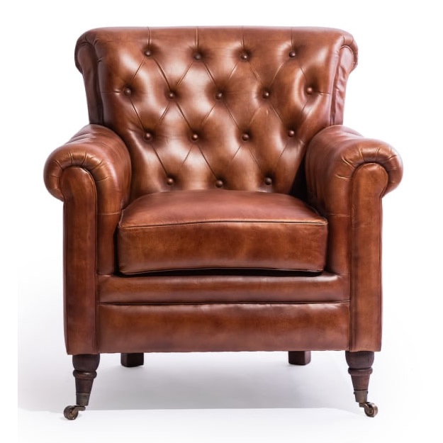 Vintage Tan Leather Chesterfield Armchair
